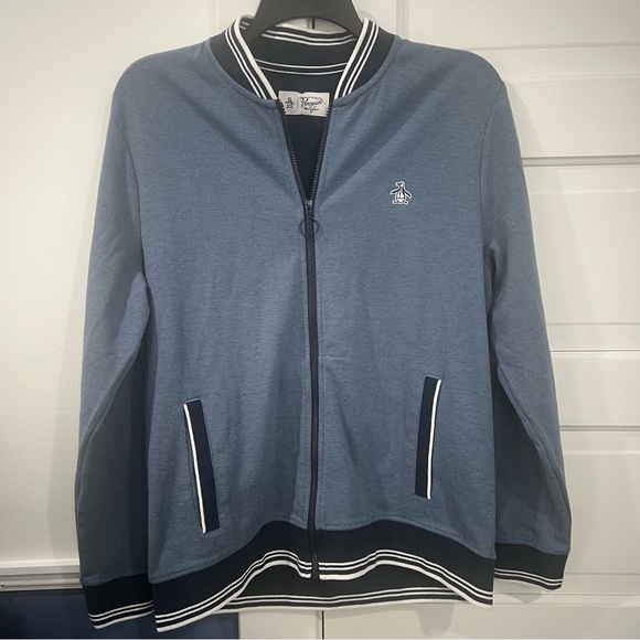 Original Penguin Navy Zip-Up Jacket banded bomber large - Picture 1 of 5